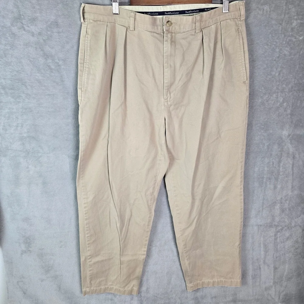 Polo Ralph Lauren Andrew Pant Mens 36x30 Tan Khaki Pleated Cotton Chino Trousers